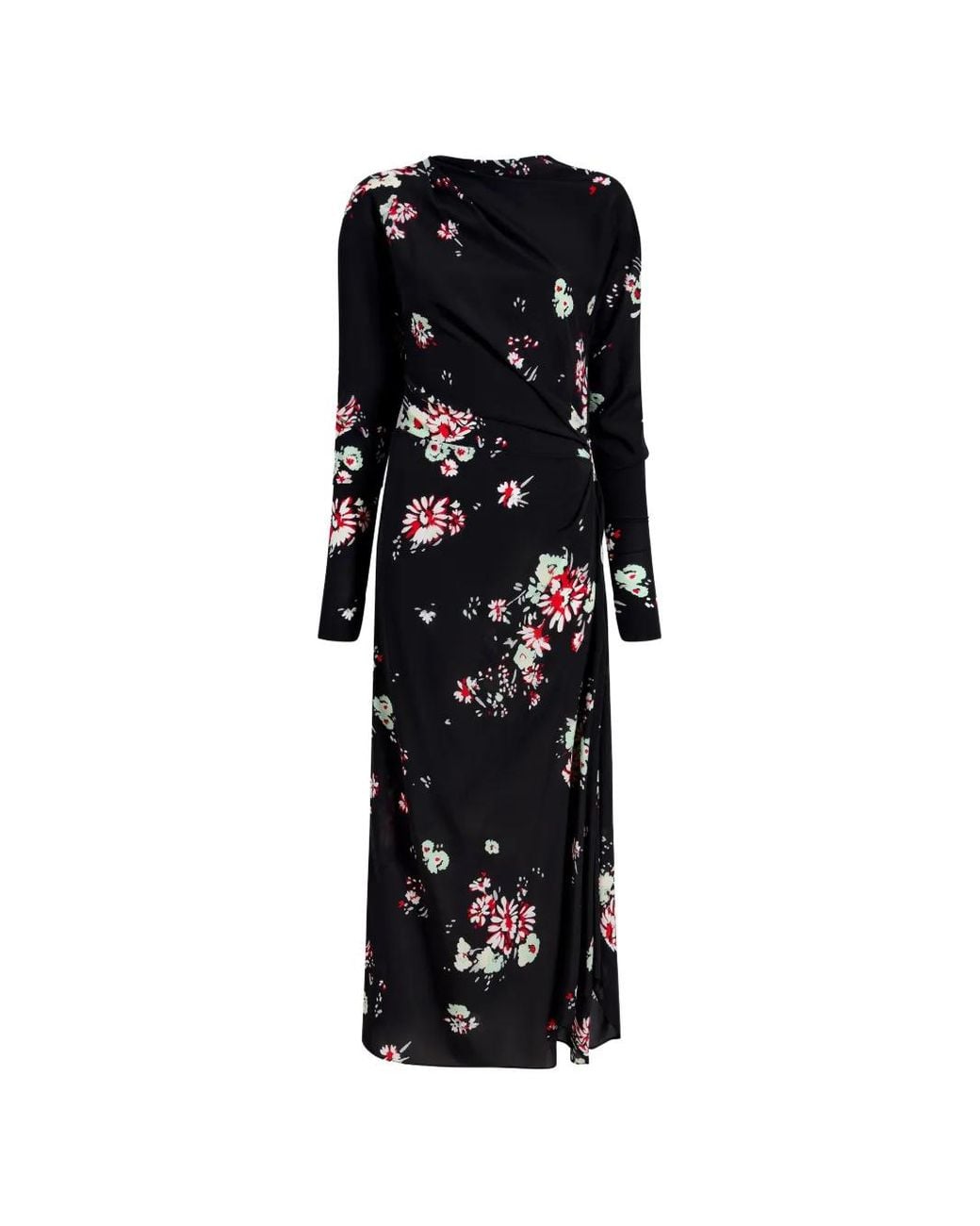 Proenza Schouler Black Floral-Print Draped Asymmetric Day Dress