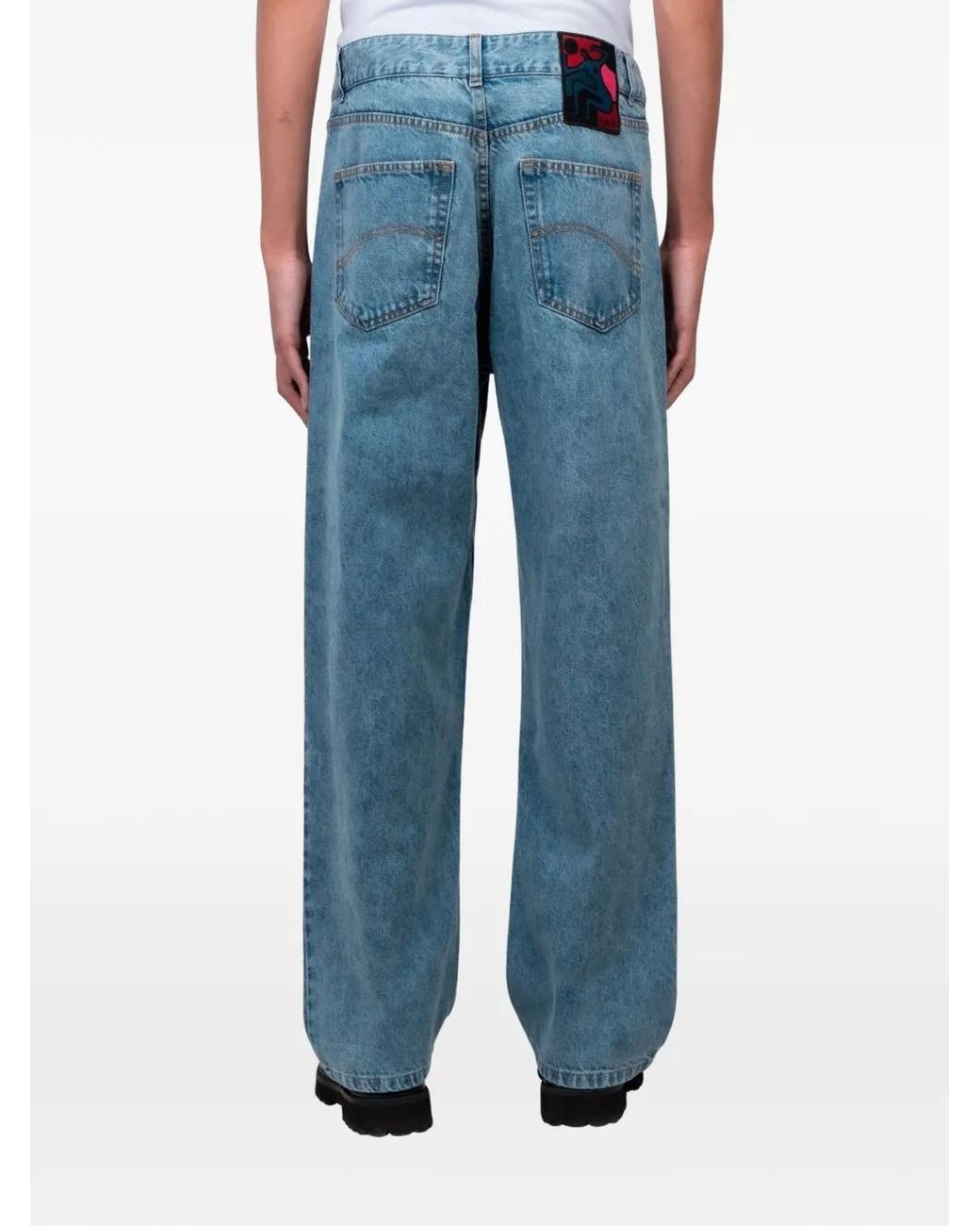 by Parra Blue Graphic-Patch Washed Jeans for men