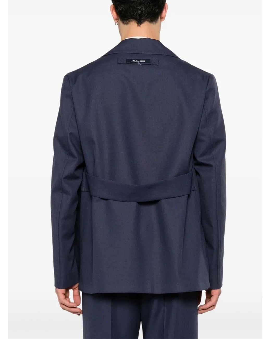 Fendi Blue Single-Breasted Virgin Wool Jacket for men