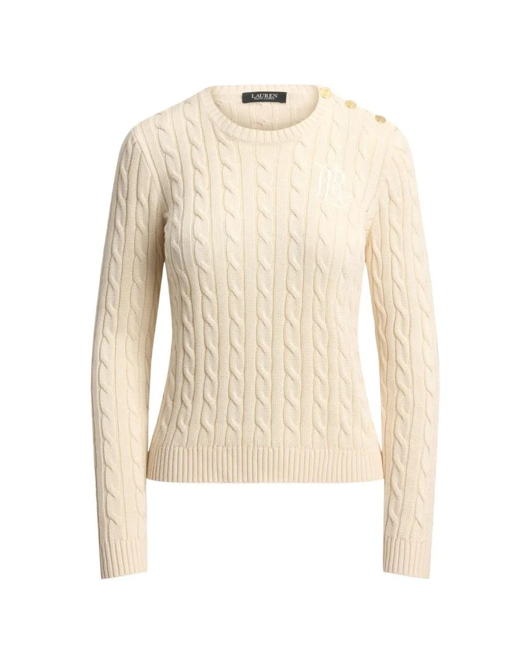 Ralph Lauren White Cable-Knit Button-Detail Sweater