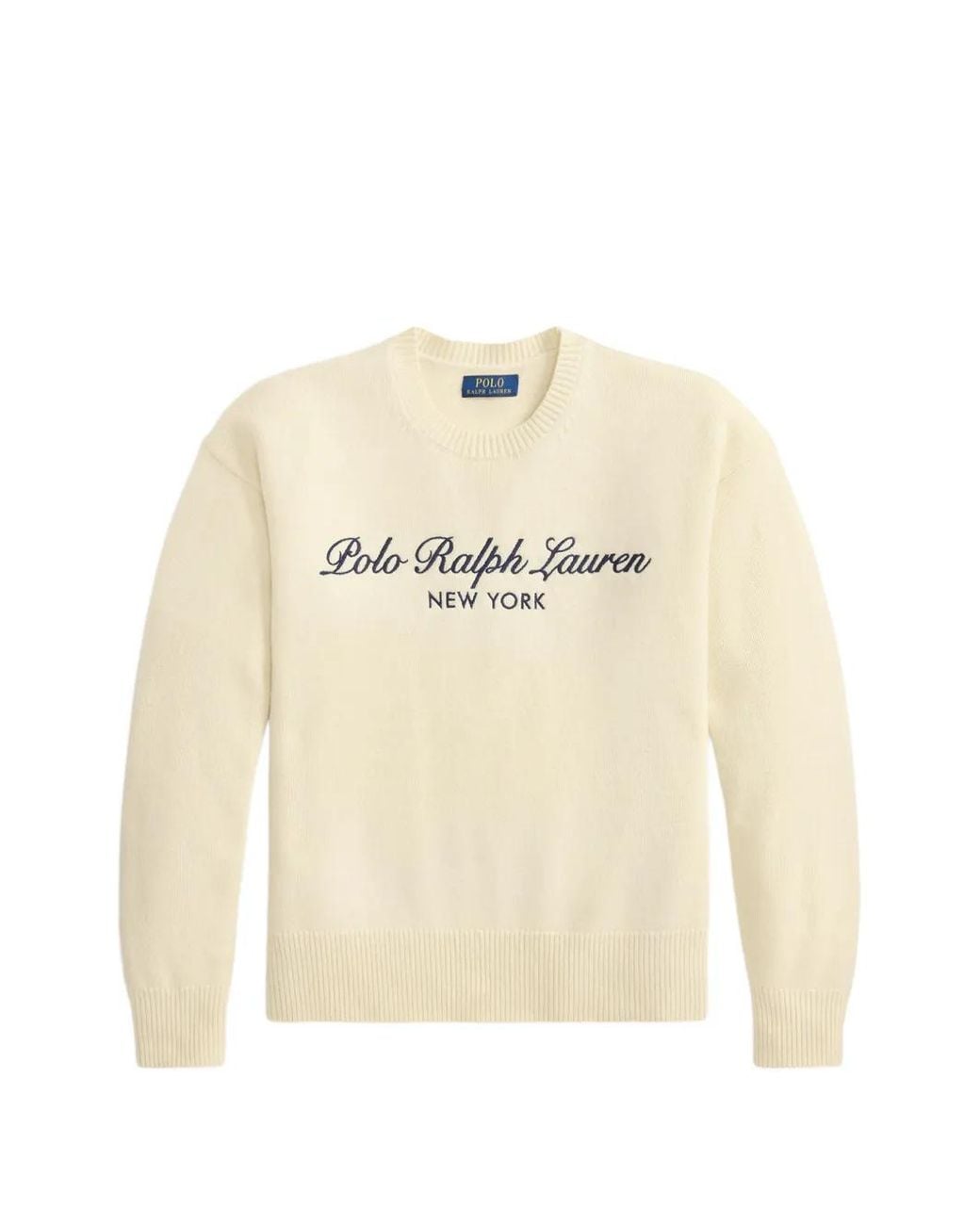 Polo Ralph Lauren Natural Cream-Colored Wool And Cotton Knit Crew-Neck Sweater With Logo Embroidery On The Chest for men