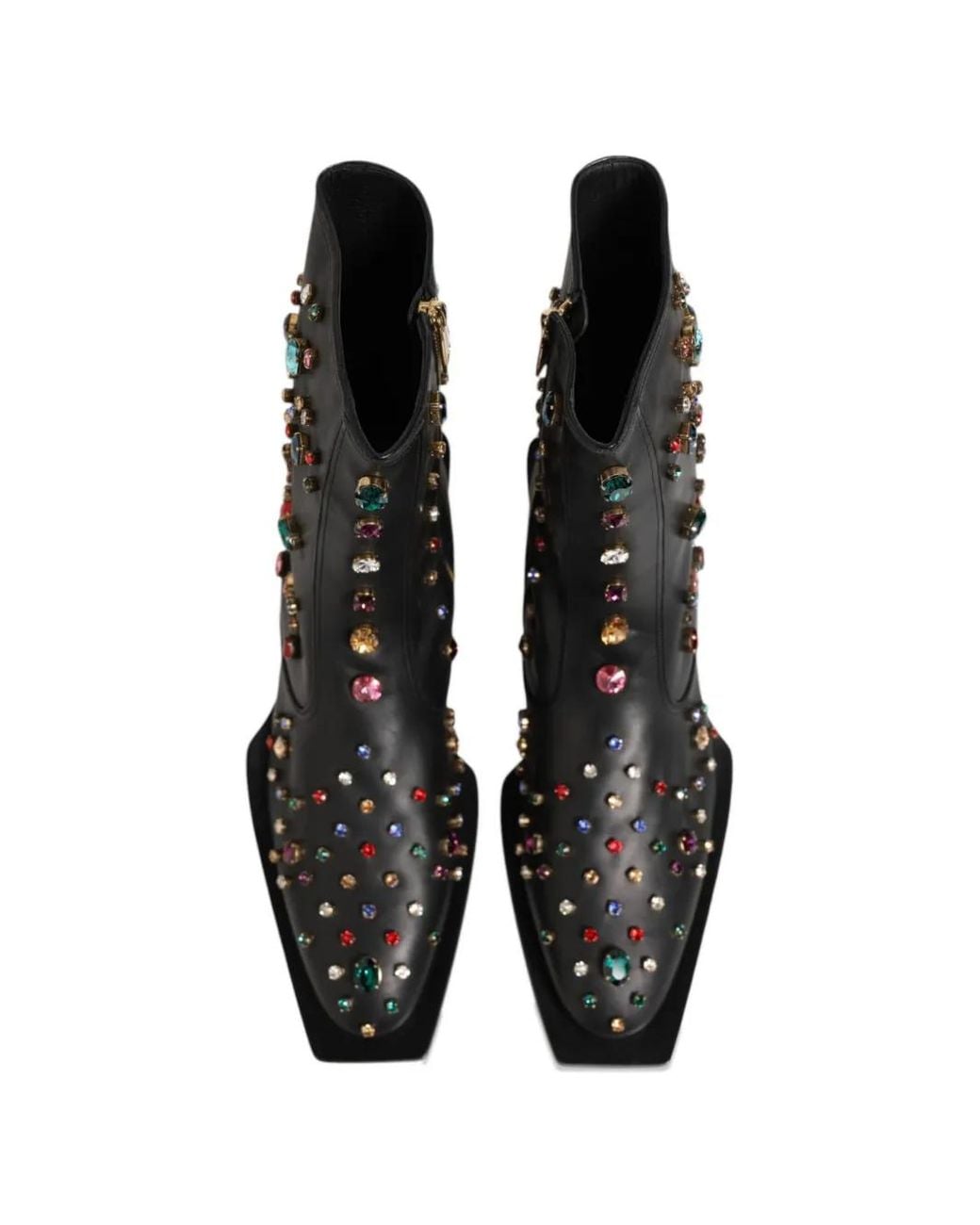 Dolce & Gabbana Black Crystal-Embellished Leather Ankle Boots for men