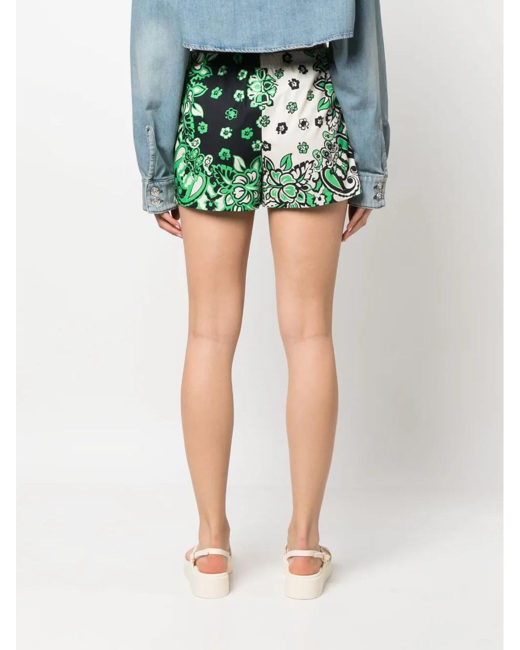 RED Valentino Green Floral-Print Drawstring Shorts
