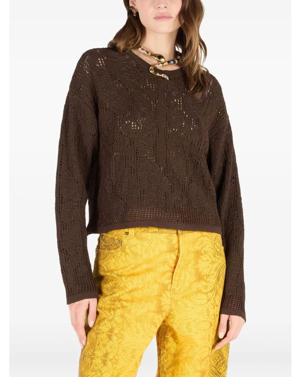 Roberto Cavalli Brown Crochet-Effect Sweater
