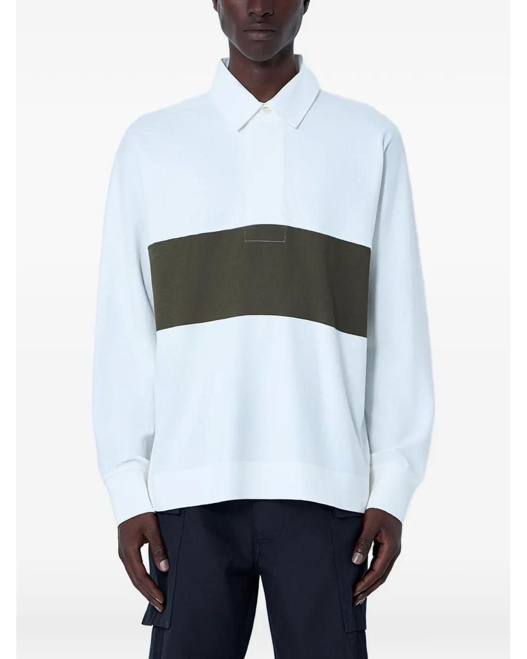 Margaret Howell White Panelled Long-Sleeve Polo Shirt for men