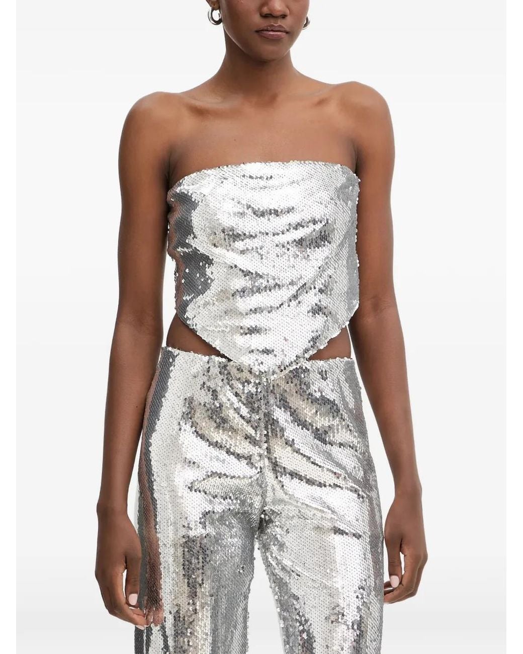 Haveone White Sequin-Embellished Bandeau Top