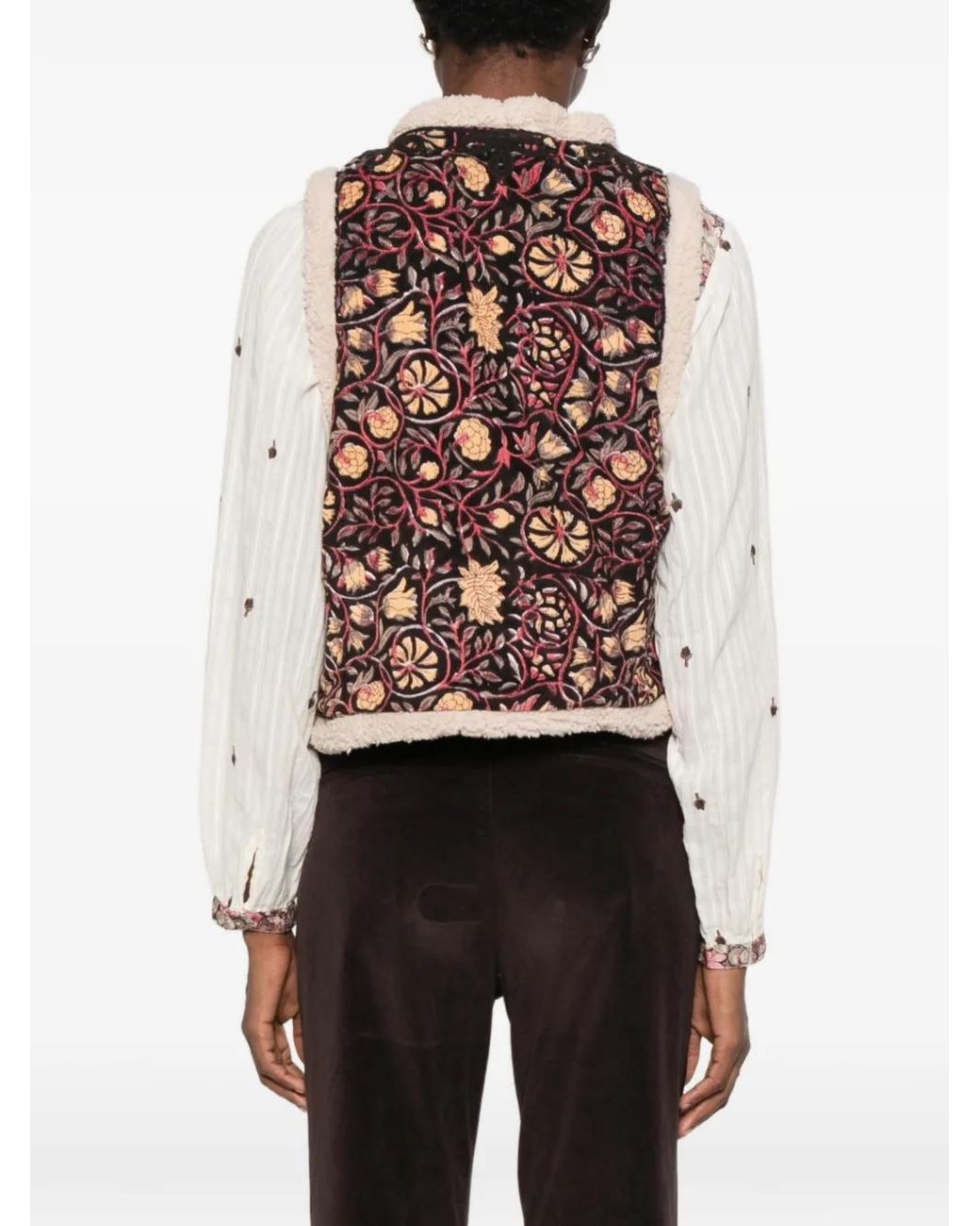 MAISON HOTEL Black Polermo Floral-Embroidered Shearling-Trim Gilet