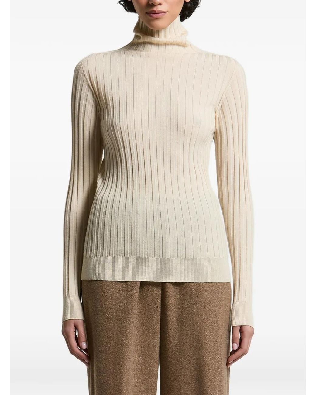 Peserico Natural Ribbed-Knit Roll-Neck Sweater