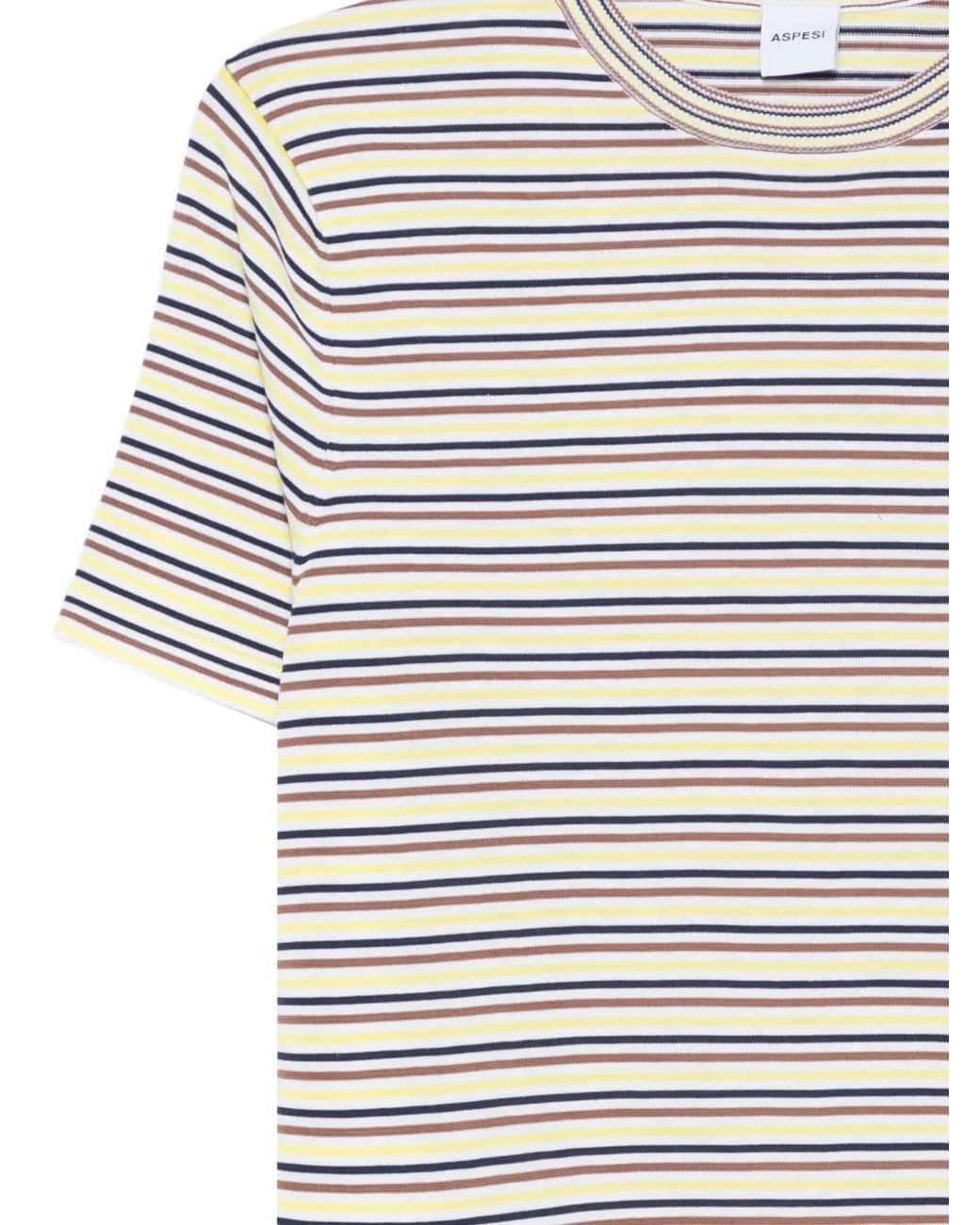 Aspesi White Knit Striped-Pattern T-Shirt for men