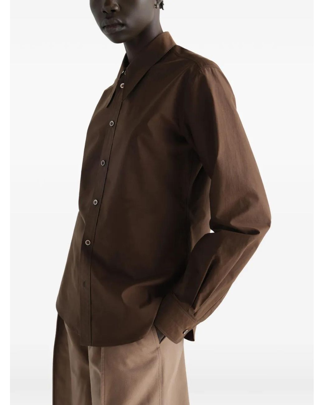 Lemaire Brown Chemise À Col Pointu En Soie De Coton Délavé