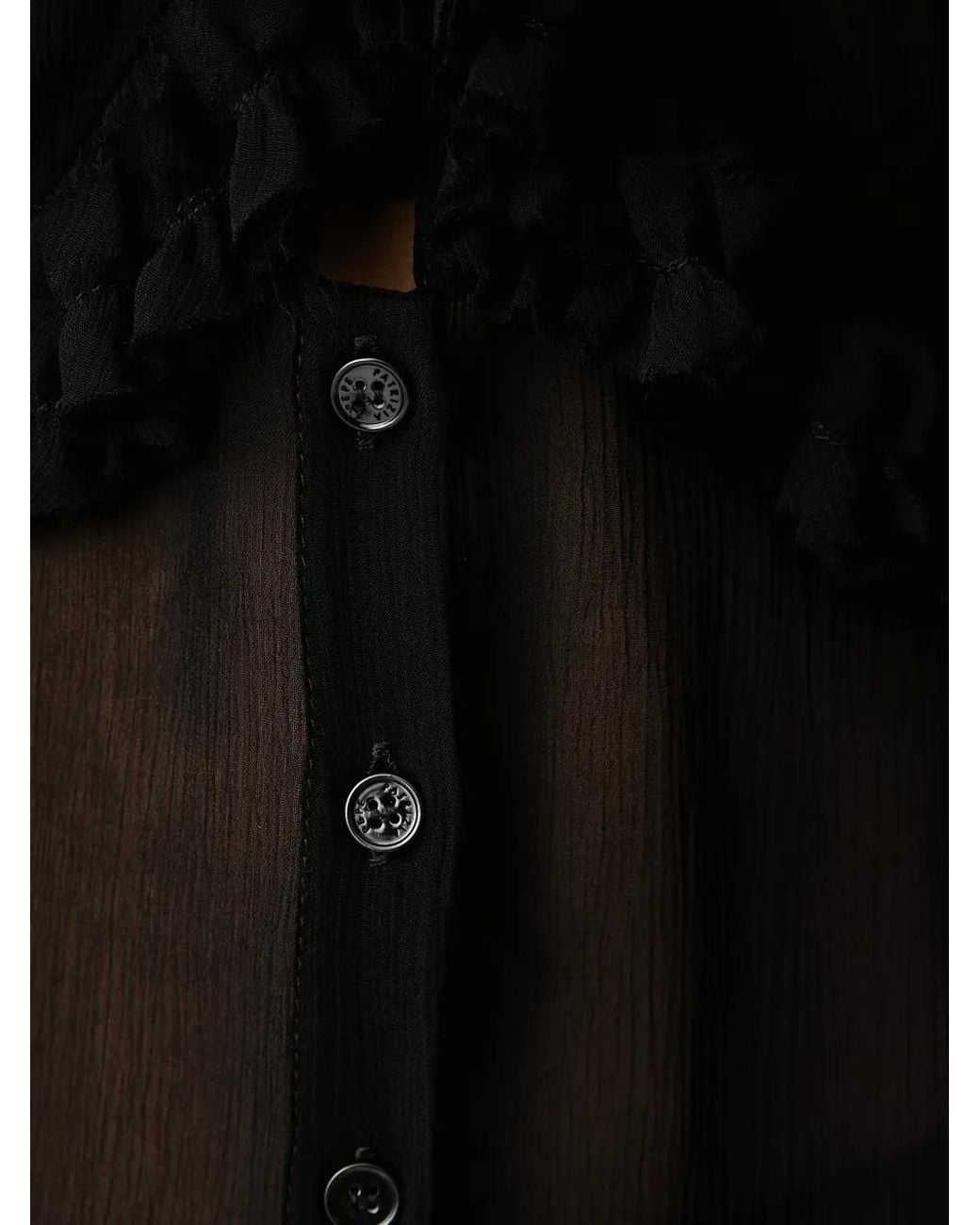 Patrizia Pepe Black Ruffled-Trim Long-Sleeve Blouse
