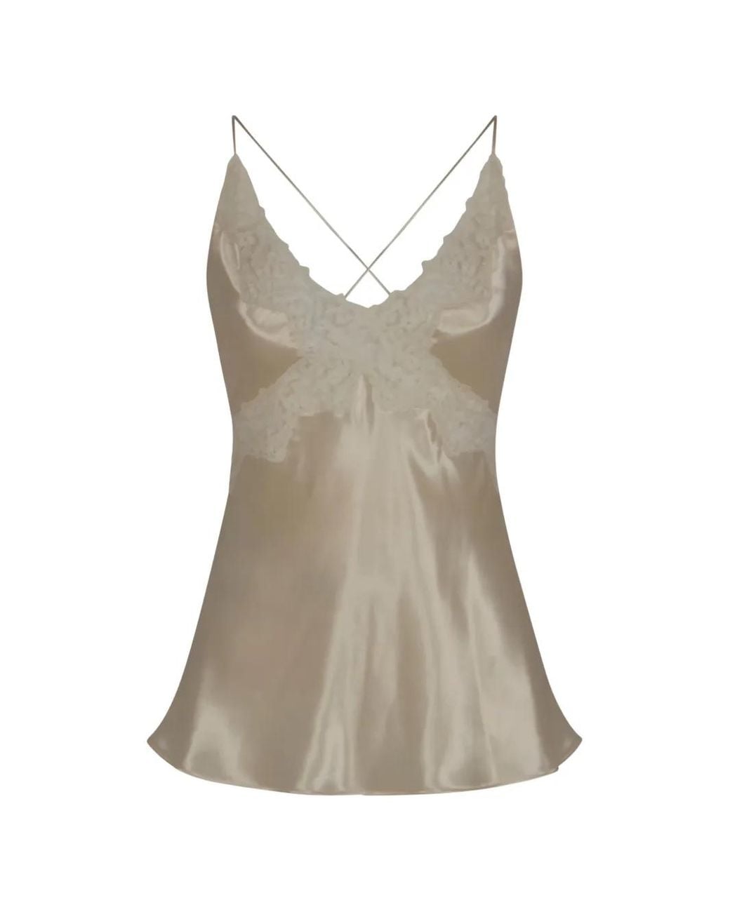 Alberta Ferretti Natural Lace-Trim Cross-Back Top