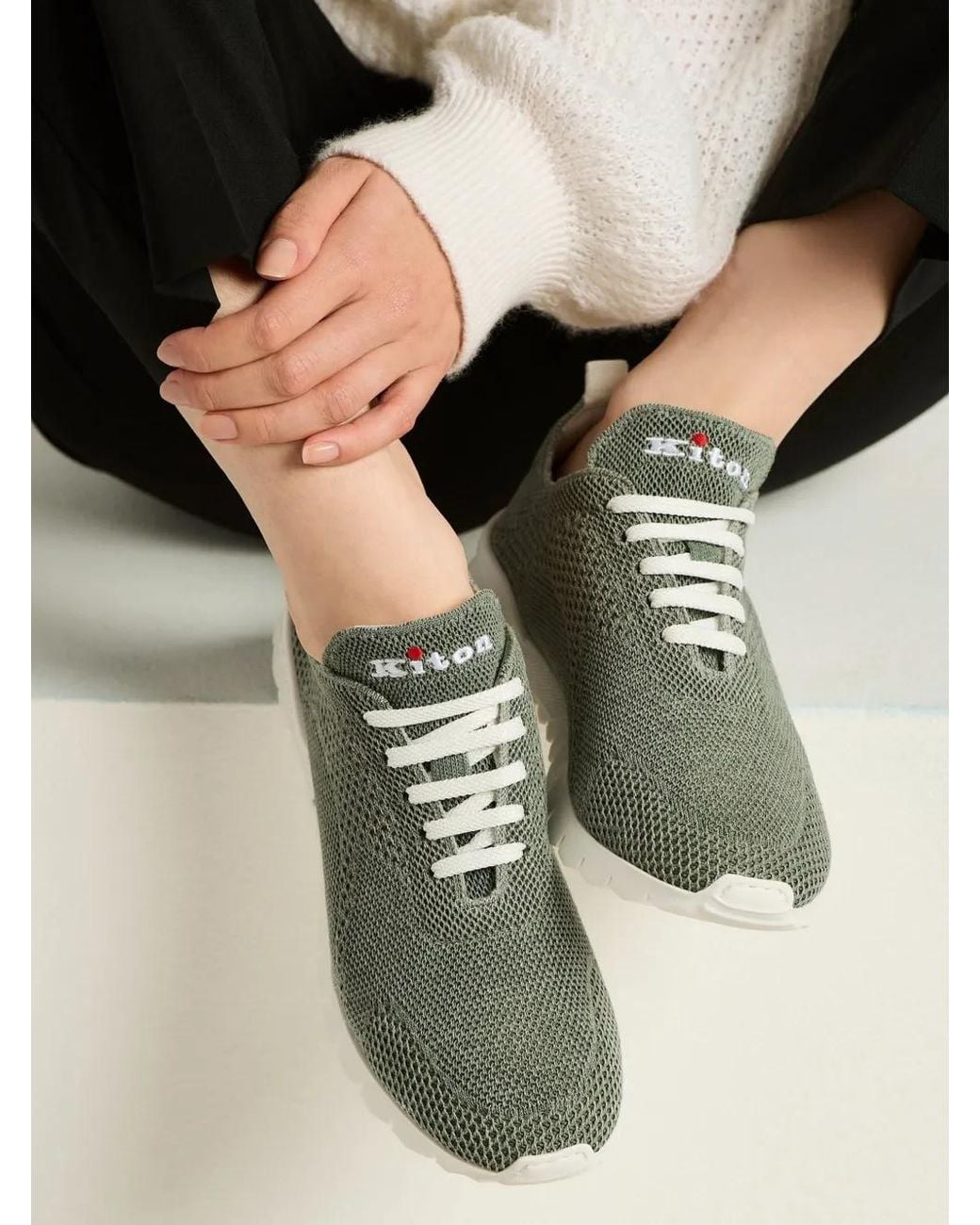 Kiton Green Fits Cotton Sneakers