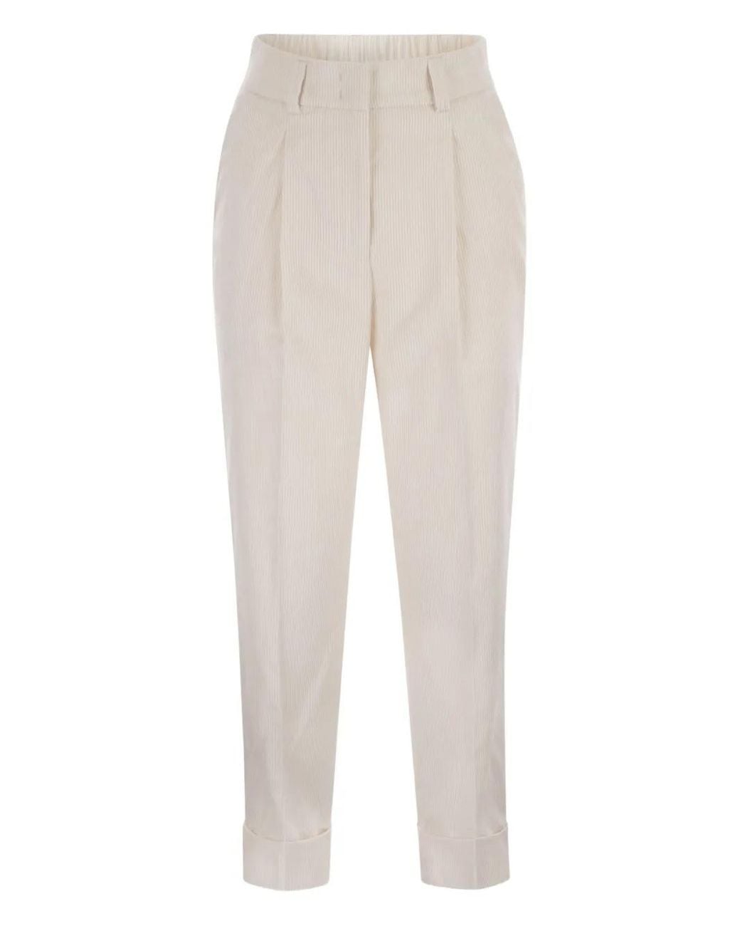 Peserico White Pleated Cuffed-Hem Trousers