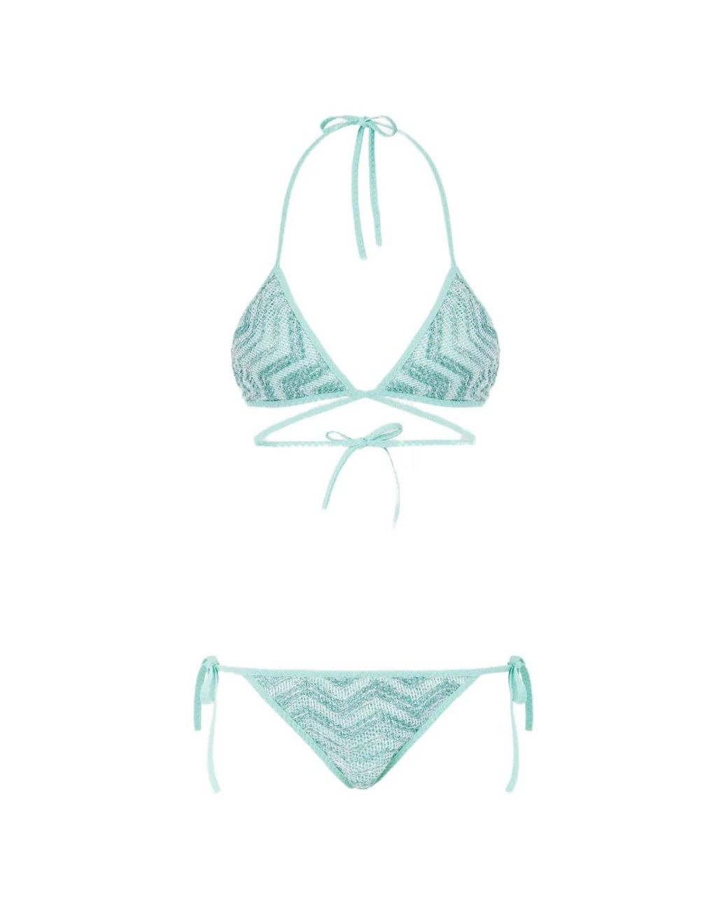 Missoni Blue Triangle Mesh Bikini With Zigzag Pattern And Sequins