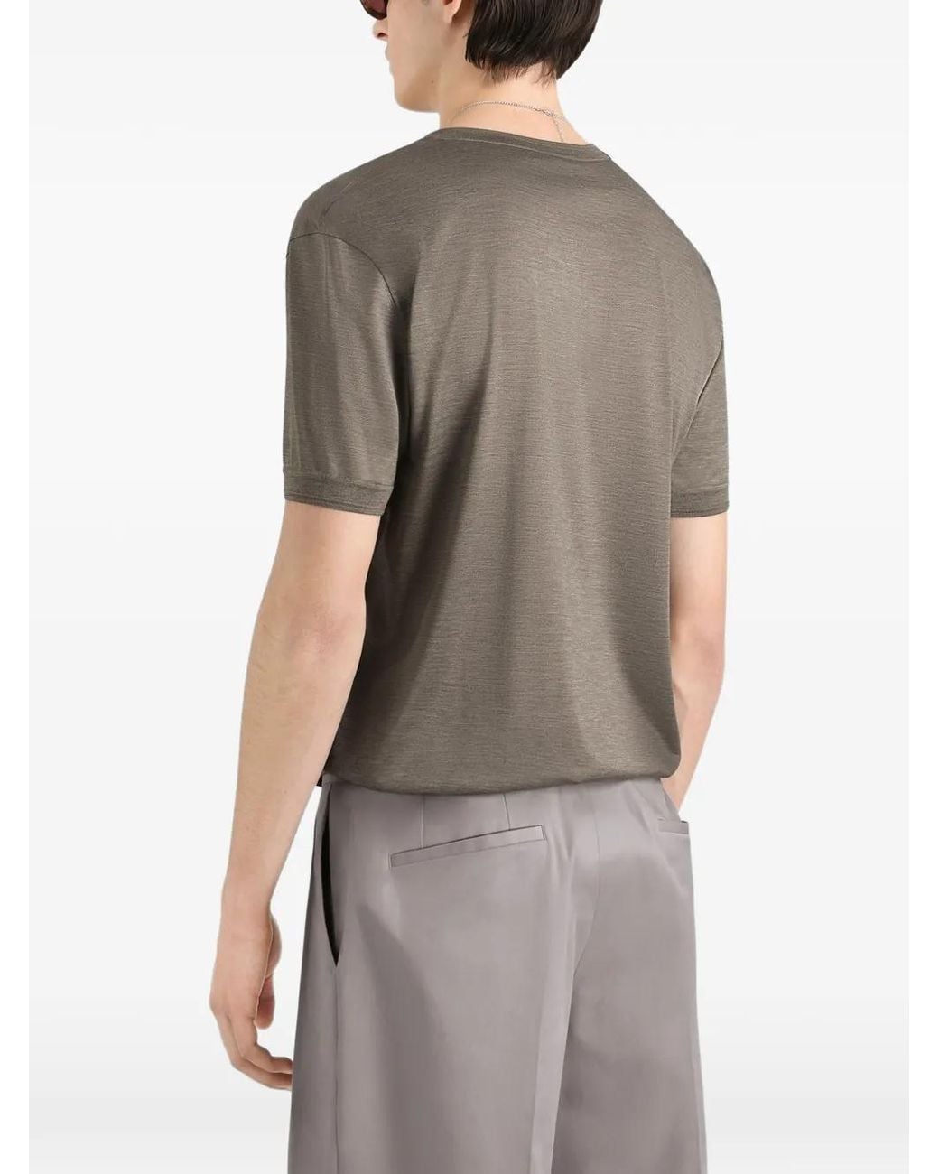 Dolce & Gabbana Gray Silk Serafino T-Shirt for men