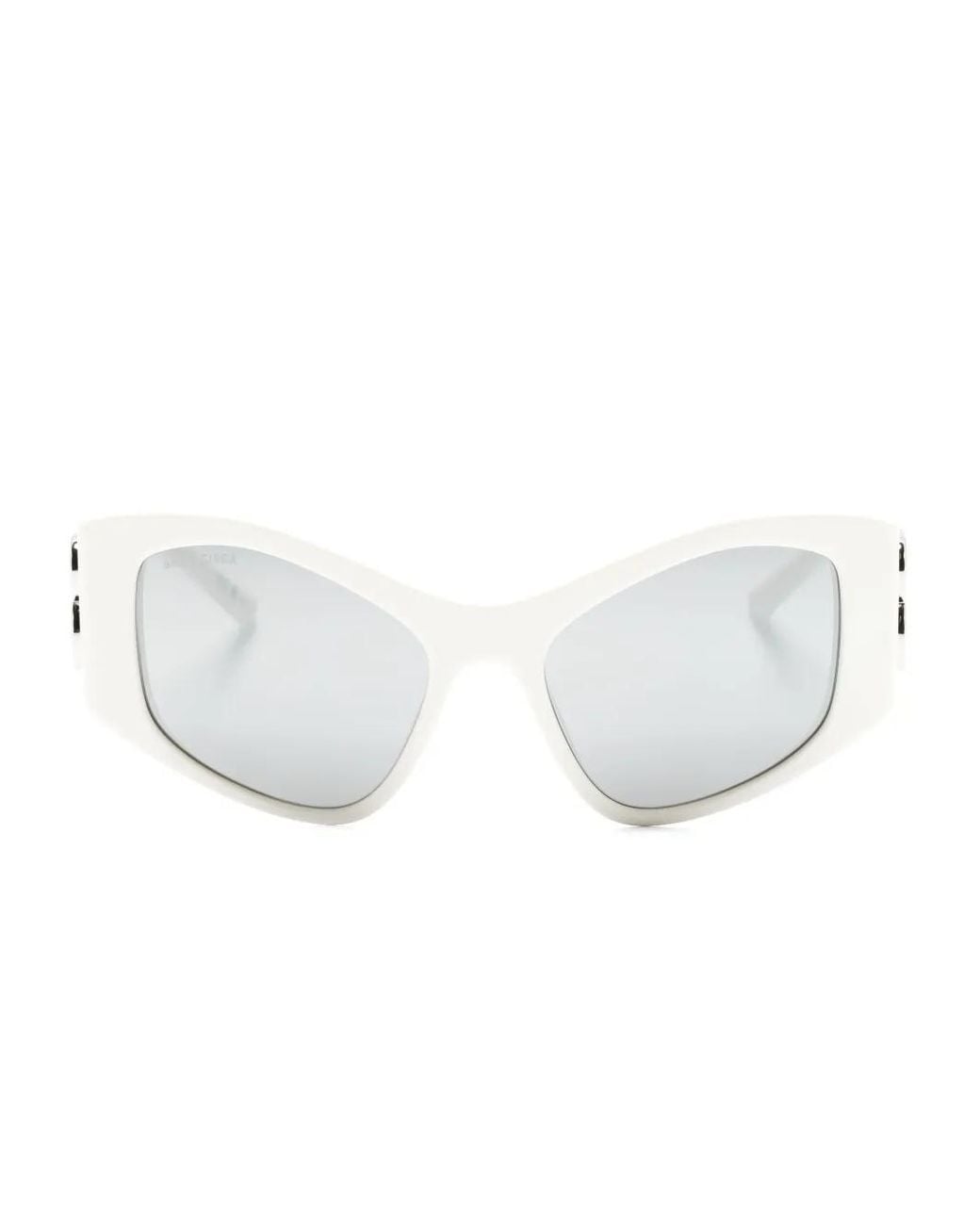 Balenciaga White Dynasty D-Frame Logo-Plaque Sunglasses