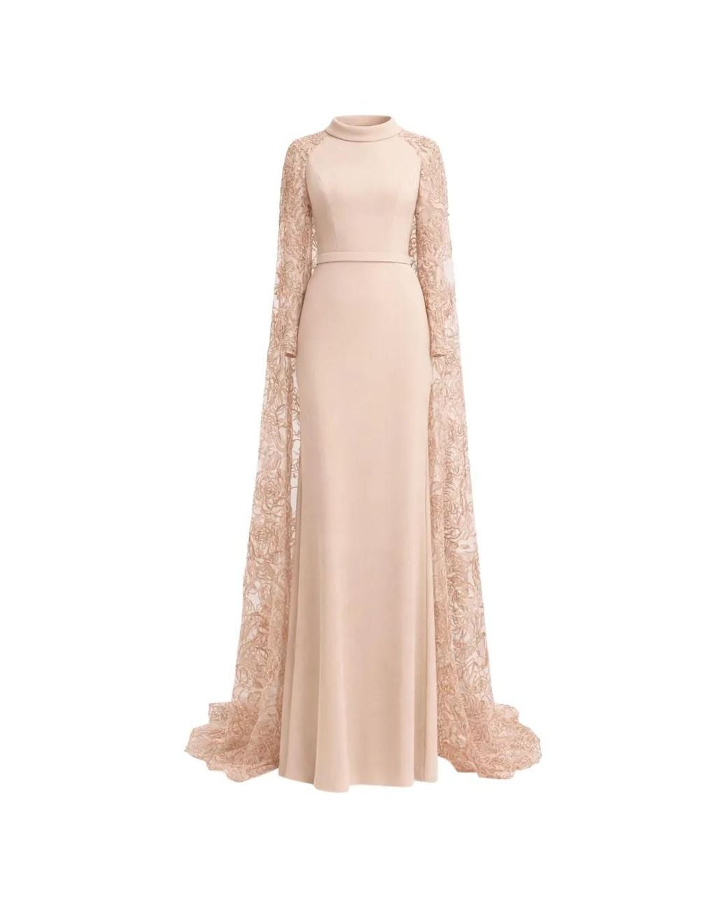 Gemy Maalouf Pink Fold-Over Collar Floral-Lace Dress
