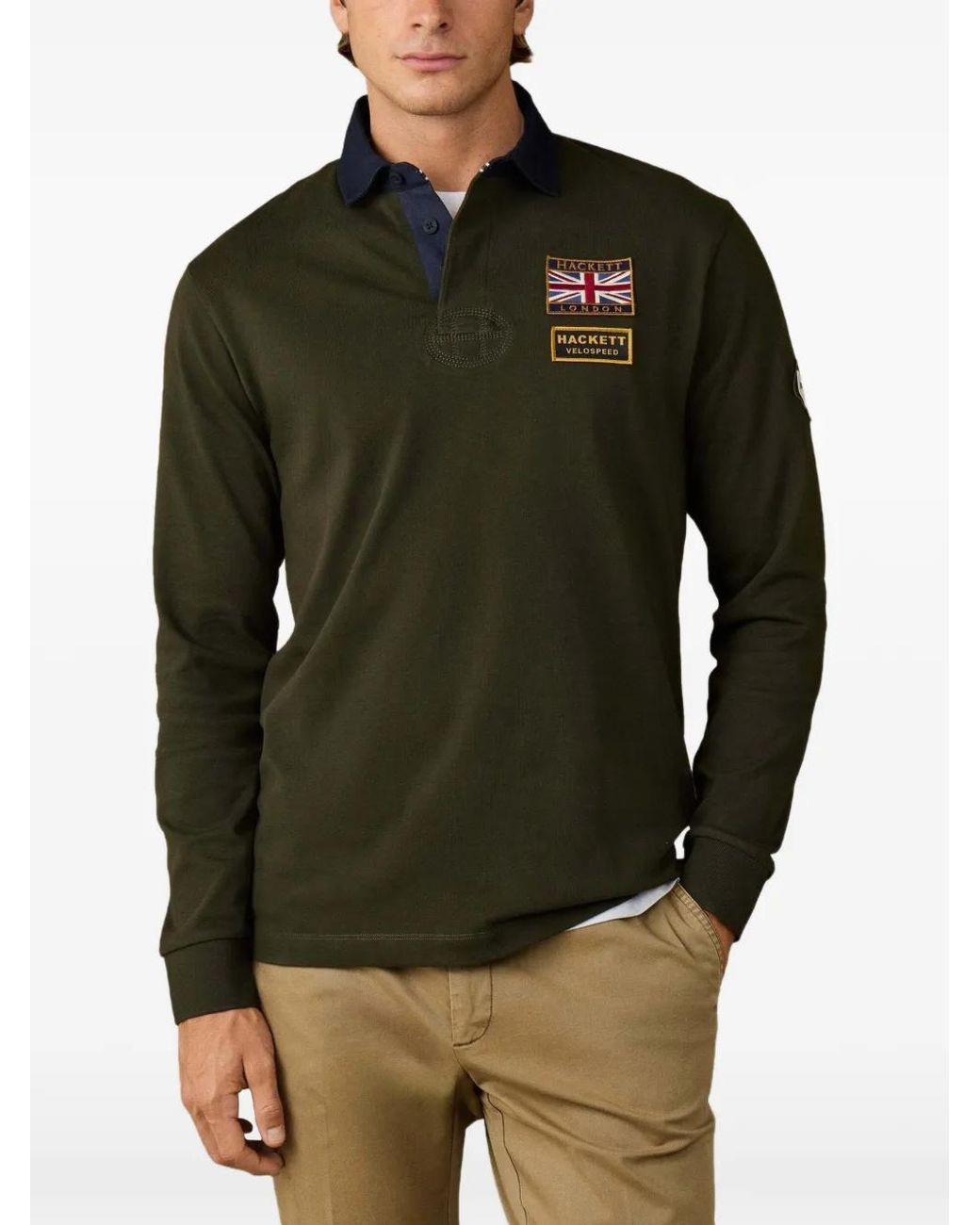 Hackett Heritage Rally Poloshirt Met Embleem-Patch in het Green voor heren