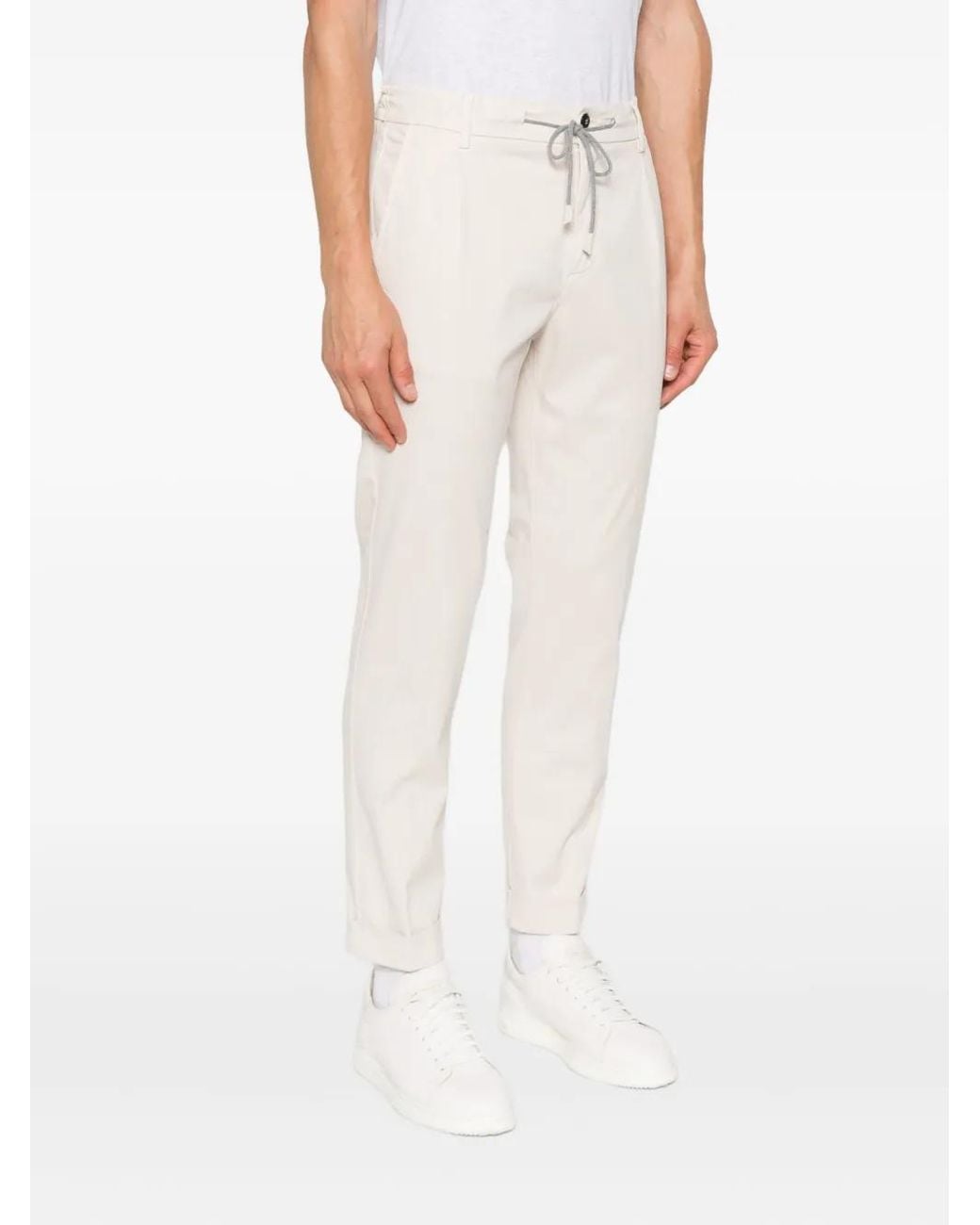 Eleventy White Pleated Drawstring Trousers for men