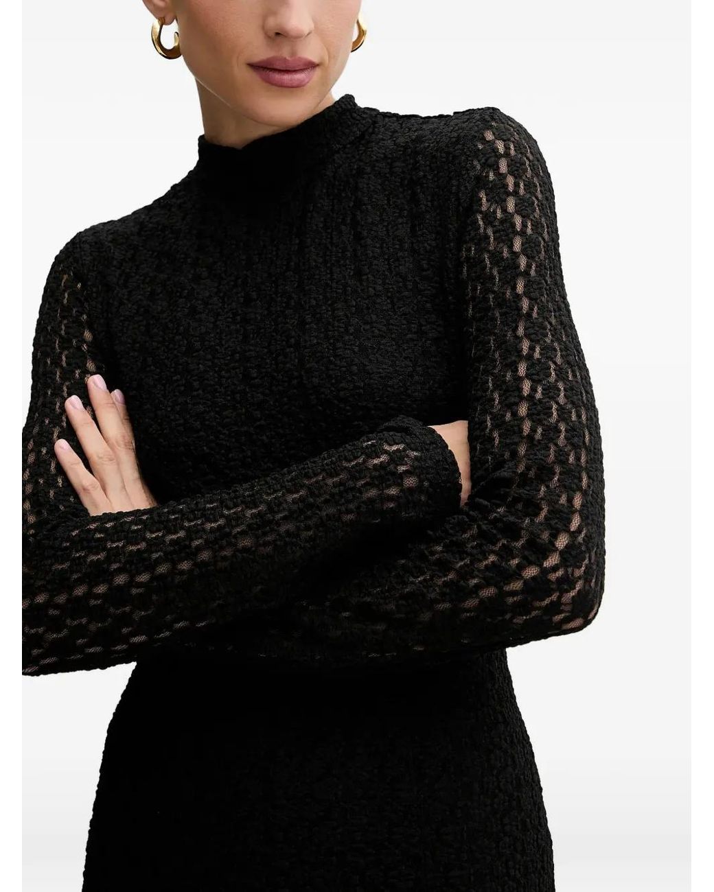 Bardot Black High-Neck Textured Mini Dress
