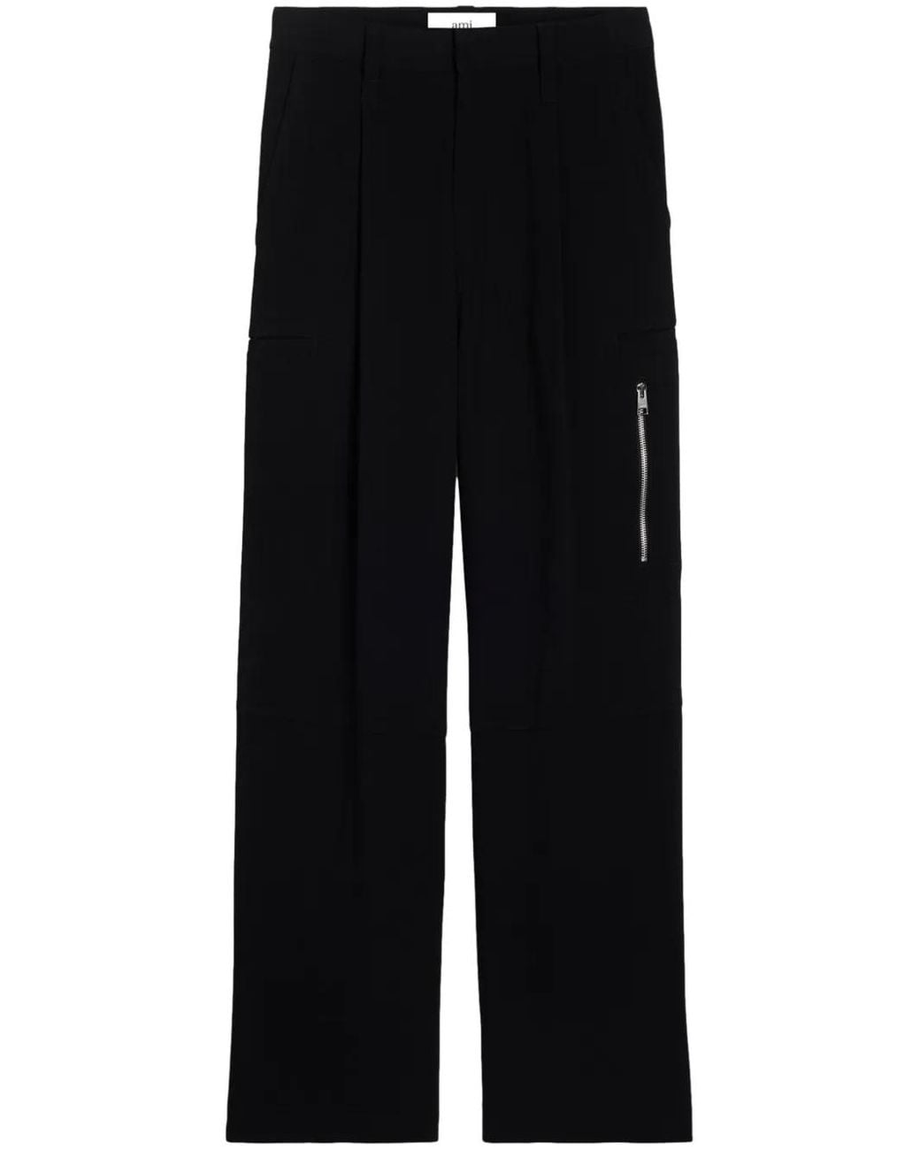 AMI Black Tailored Wide-Leg Trousers for men