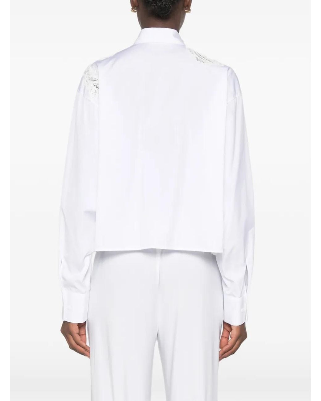 Ermanno Scervino White Lace-Panel Scalloped-Hem Shirt