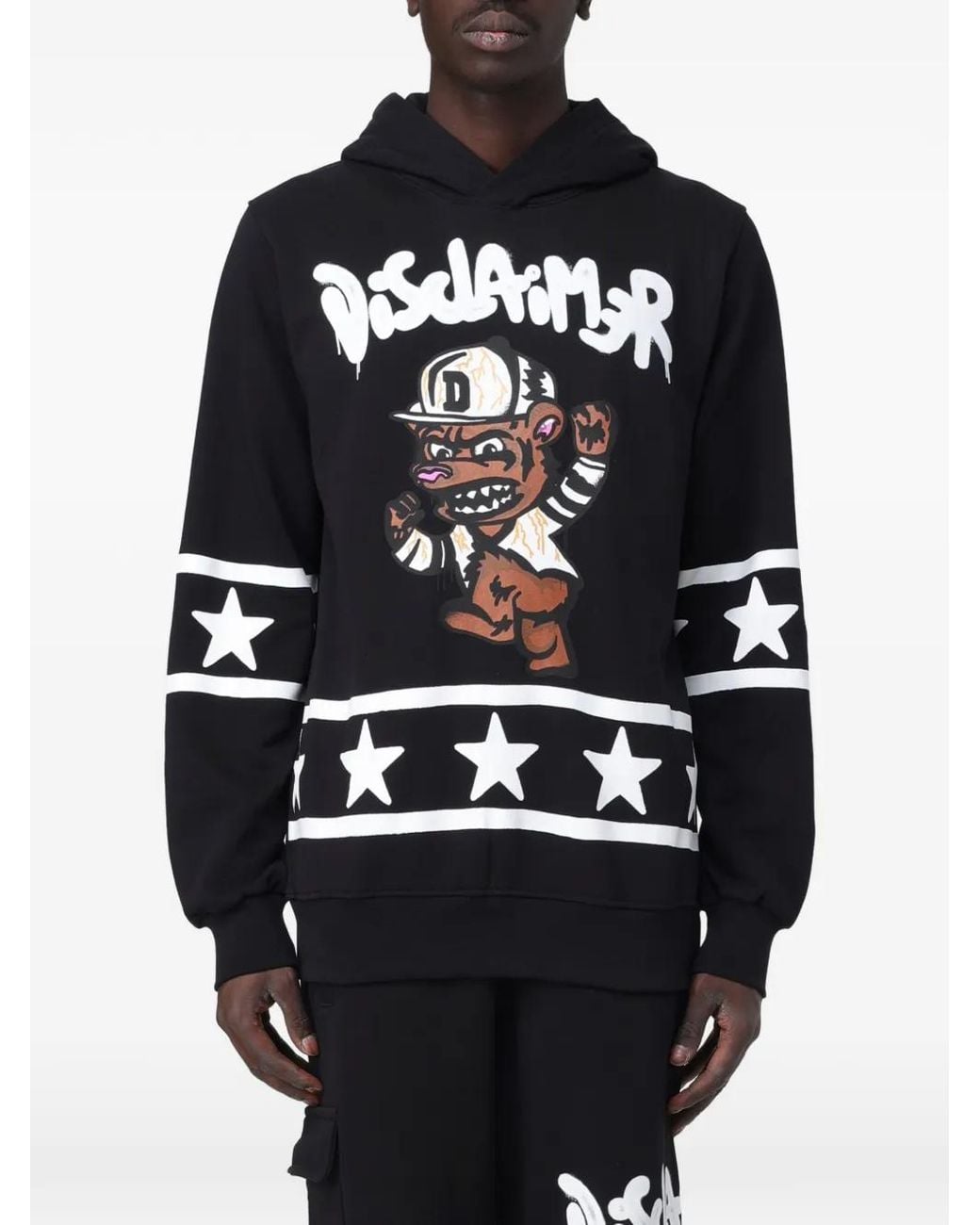 DISCLAIMER Black Hooded Stars Graphic Sweatshirt for men
