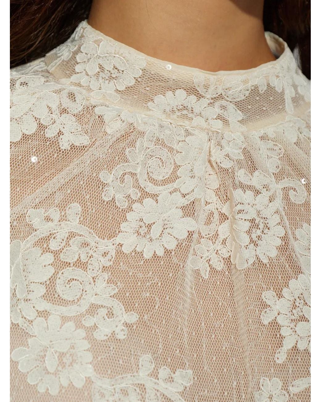 Self-Portrait White Sequin-Embellished Lace Top
