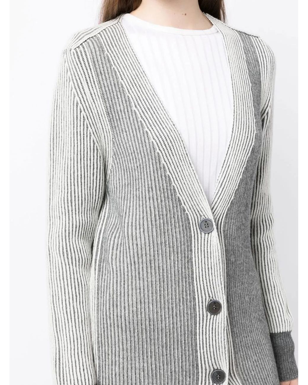 Lorena Antoniazzi Gray Colour-Block Ribbed-Knit Cardi-Coat