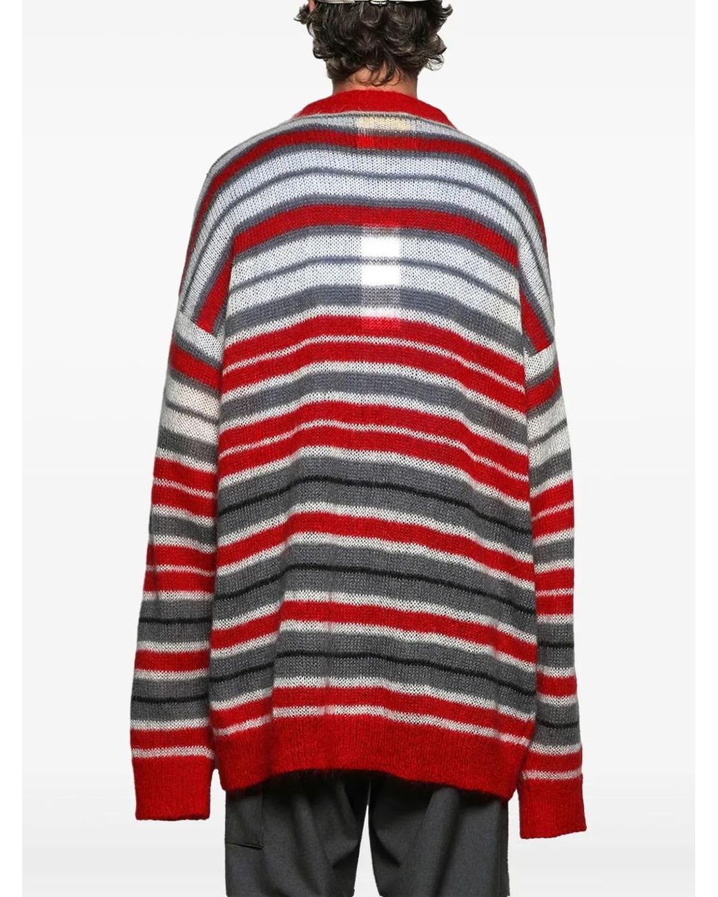 Marni Red Striped V-Neck Cardigan for men