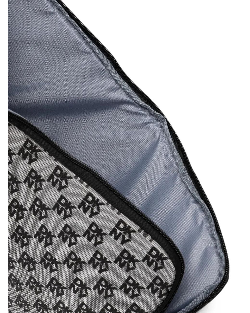 DKNY Gray Logo-Print Striped Laptop Bag