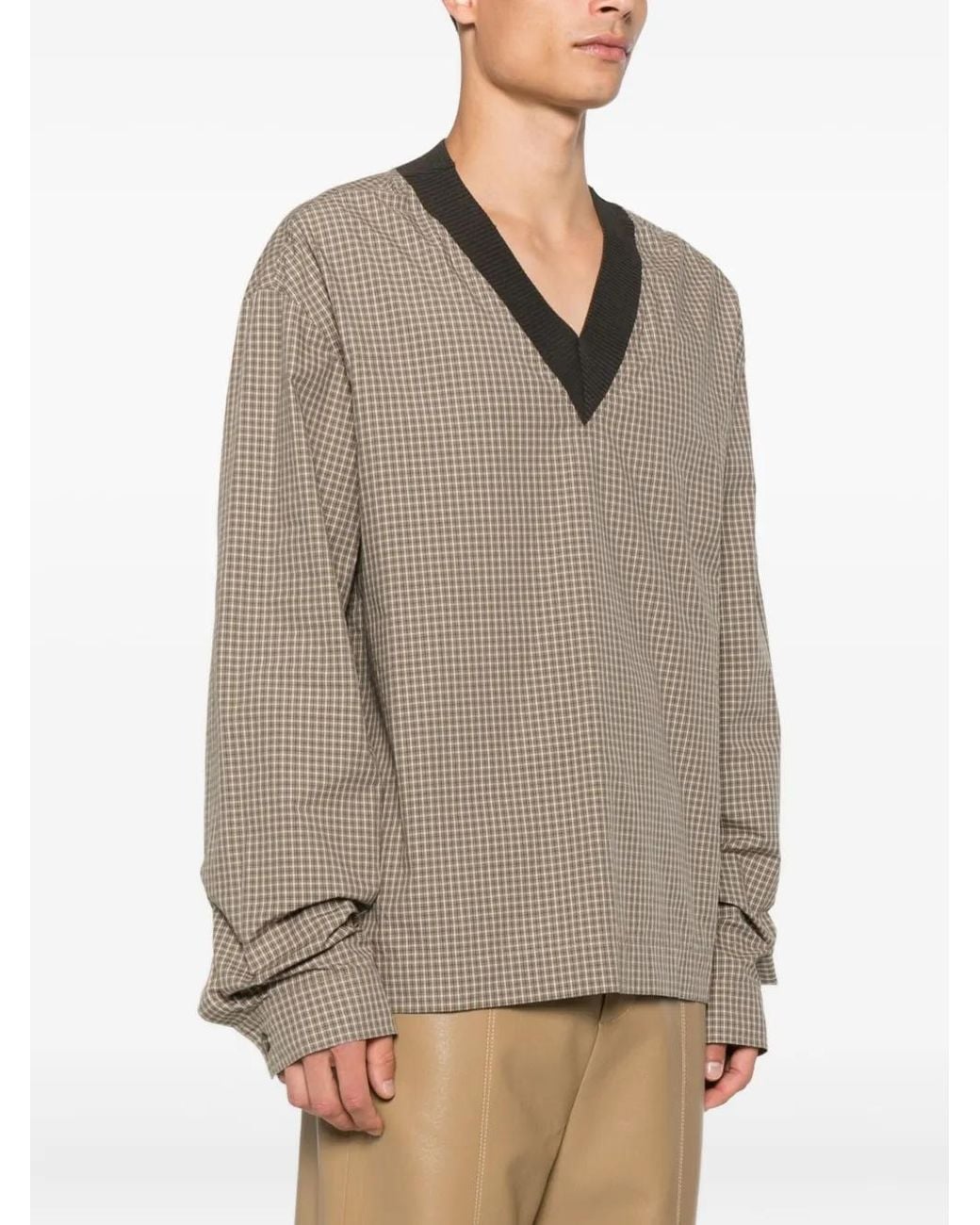 Nanushka Natural Checked V-Neck Top for men