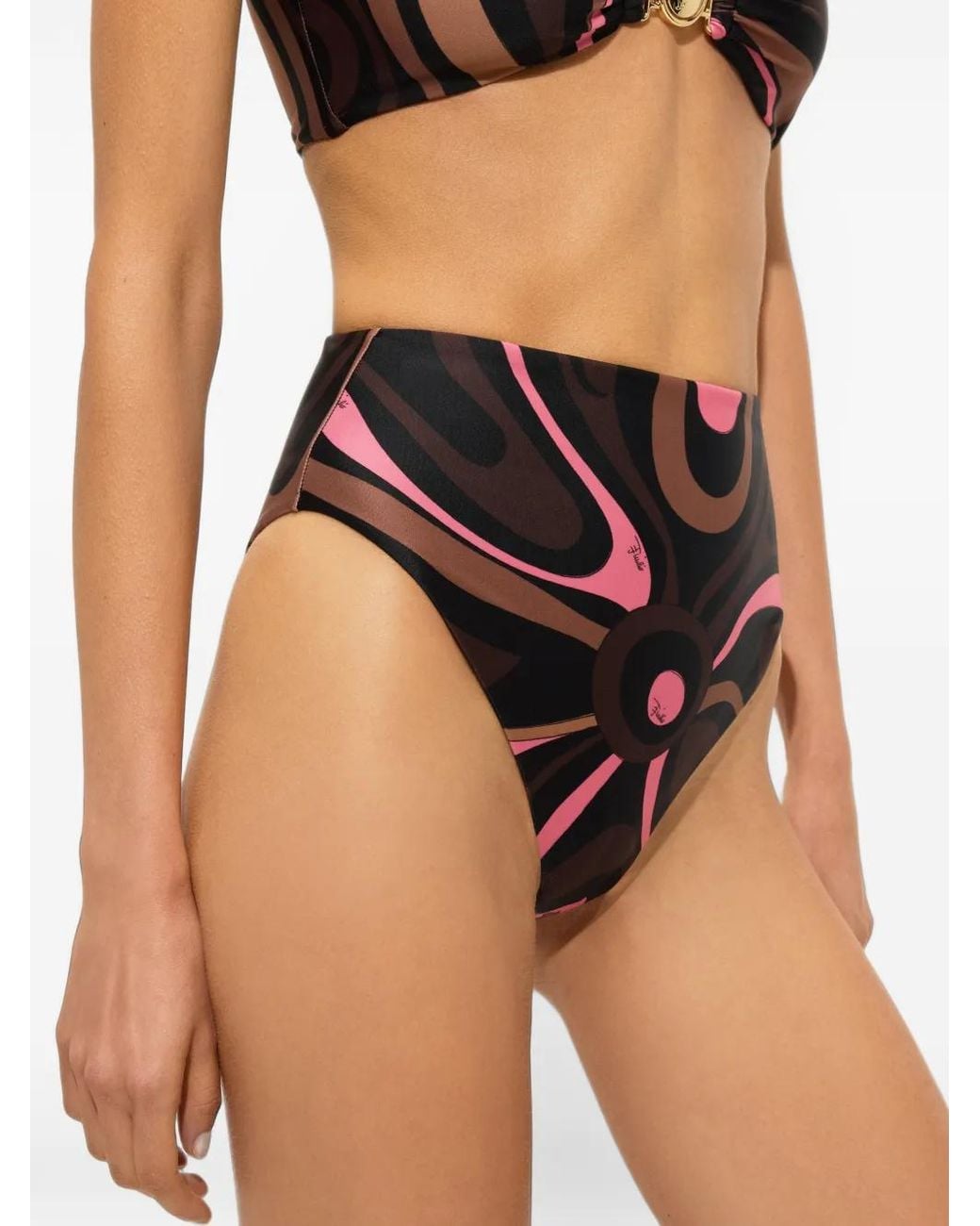 Emilio Pucci Black Marmo Print High-Waisted Bikini Bottom