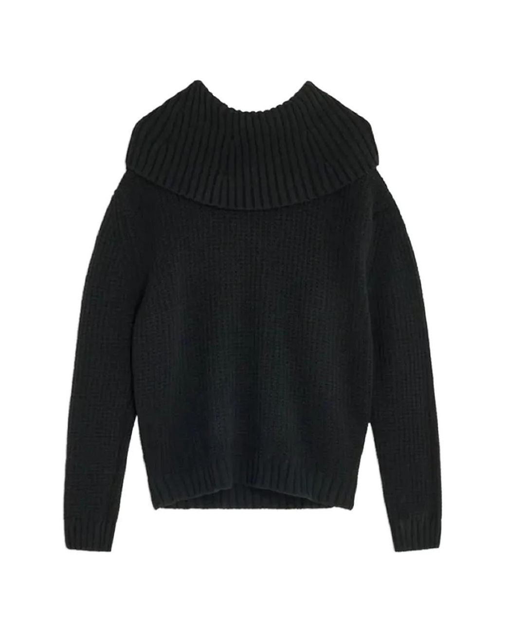 Semicouture Black Totty Cold-Shoulder Roll-Neck Sweater