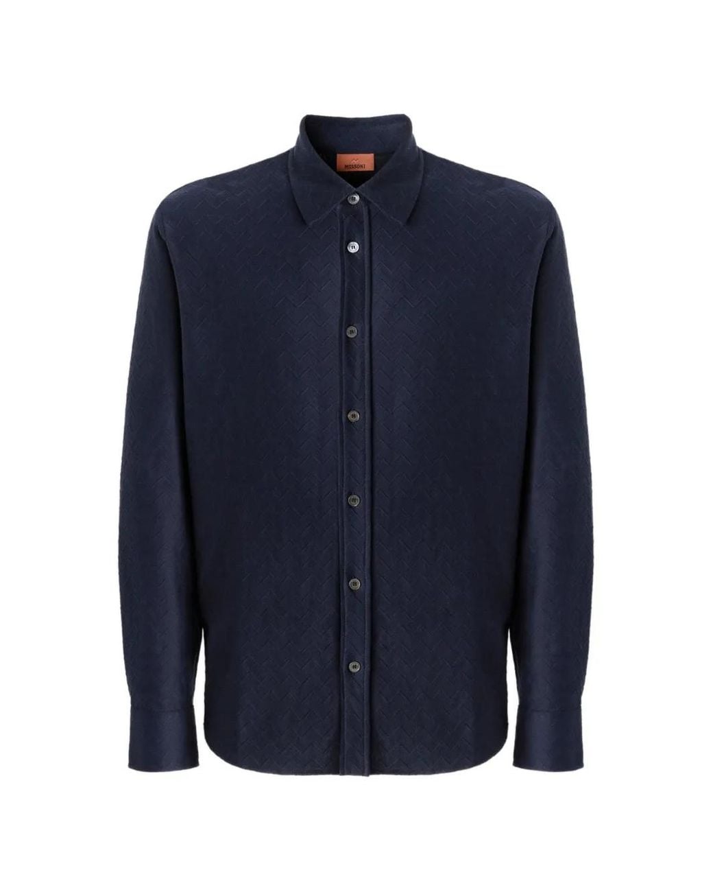 Missoni Blue Cotton Jacquard Shirt With Zigzag Pattern for men