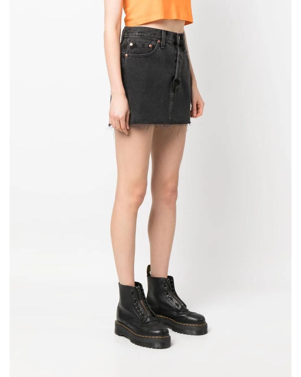 Levi's Black Logo-patch Short Denim Skirt