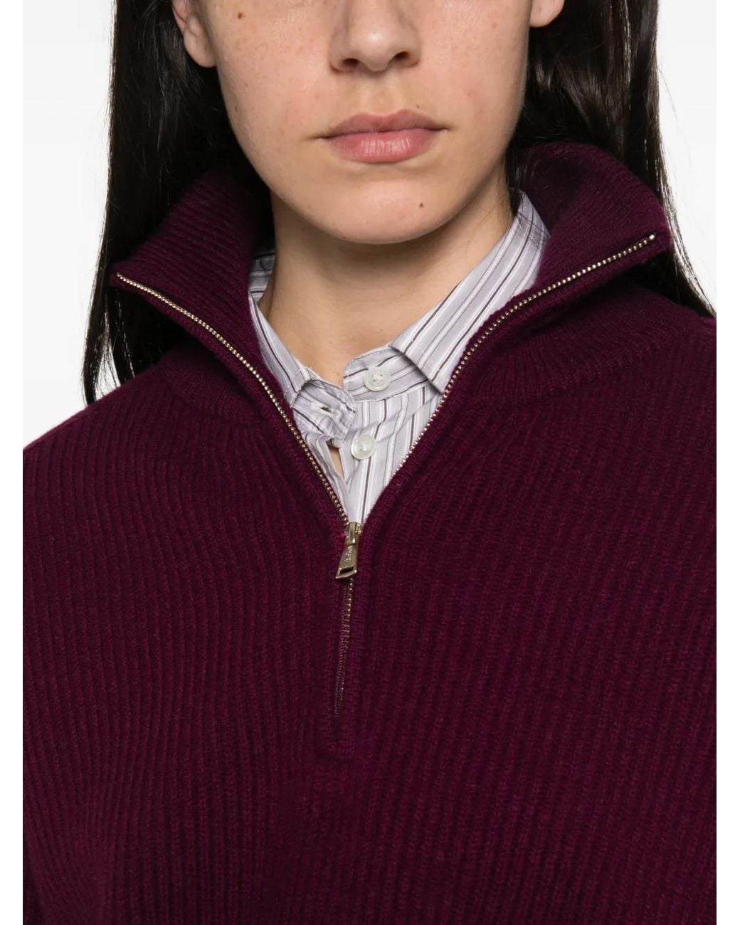 Mc2 Saint Barth Purple Isalyn Ribbed-Knit Quarter-Zip Sweater