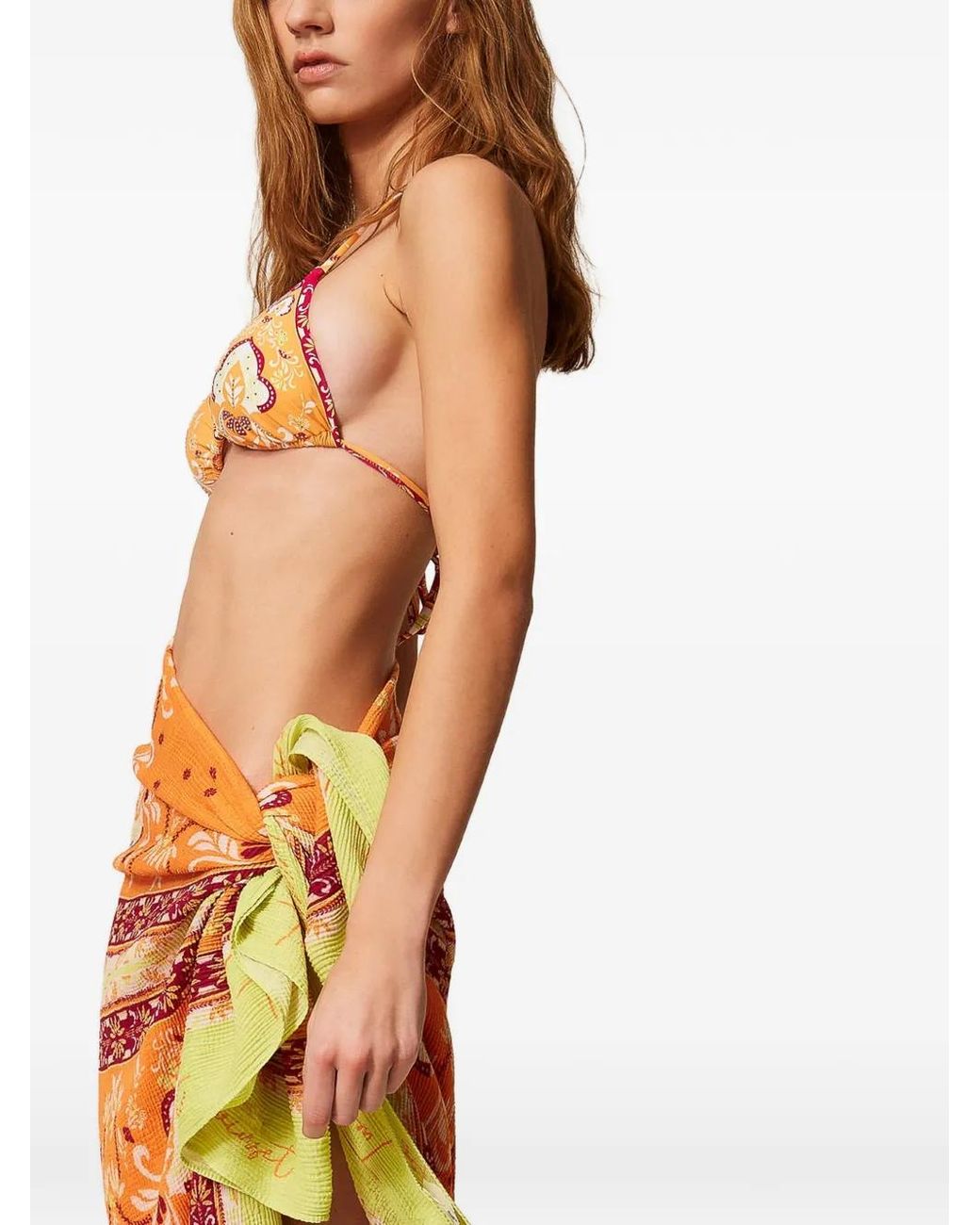 Twinset Orange Embossed Sarong With Print