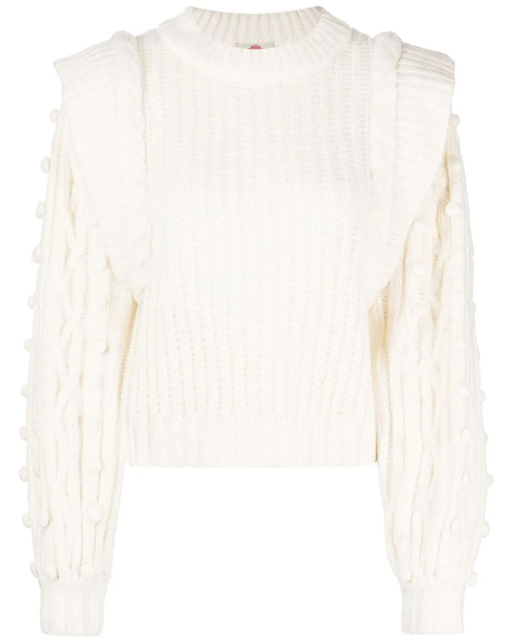 Farm Rio White Braided-Detail Chunky-Knit Jumper