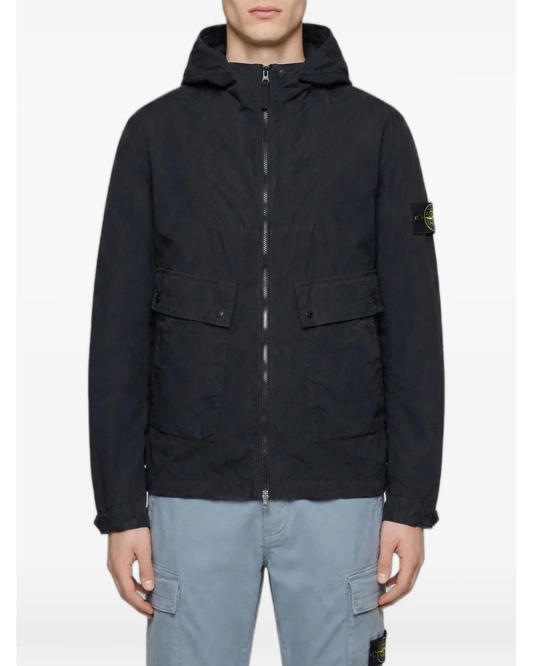 Stone Island Black Logo-Patch Hooded Jacket for men
