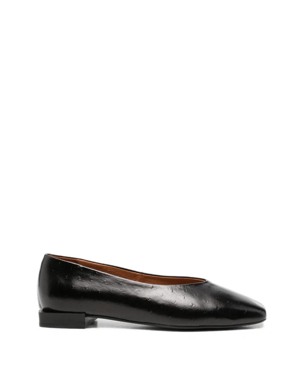 Angel Alarcon Black Ostrich-Effect Leather Ballet Flats