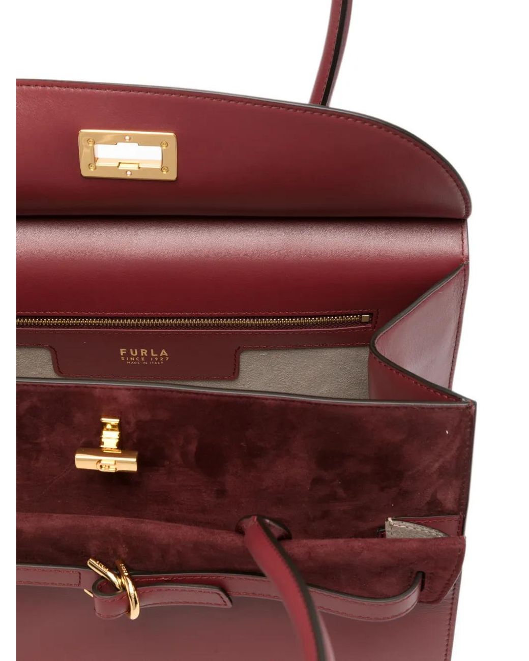 Furla Red Turn-Lock Buckle-Detail Leather Tote Bag