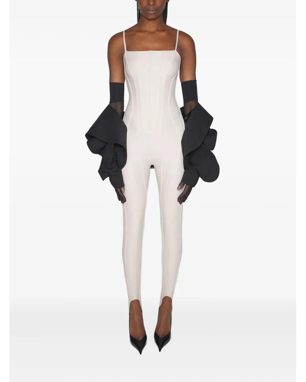 Mugler White Corset-Detail Jumpsuit