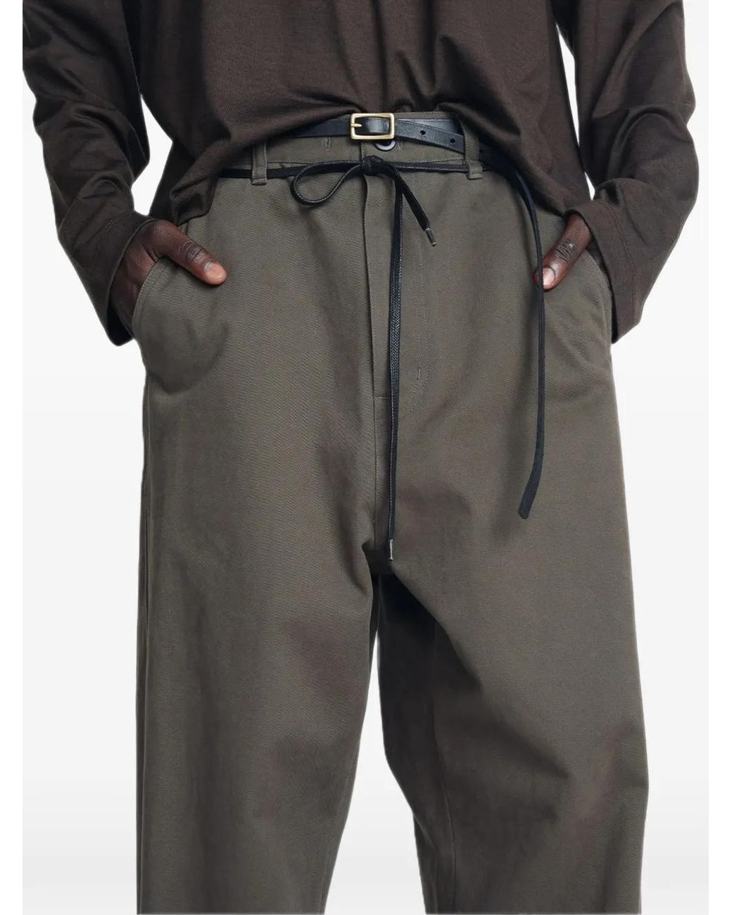 TONYWACK Green Drawstring Button-Tab Trousers for men