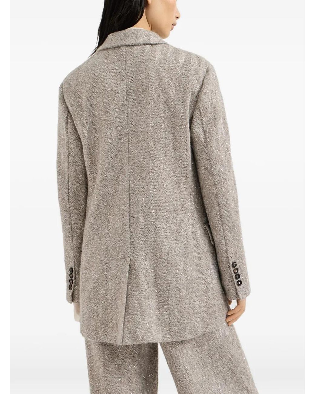 Brunello Cucinelli Gray Dazzling Chevron Embroidery Blazer