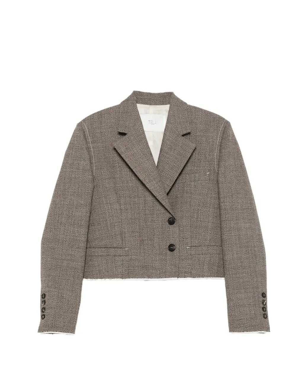 Tela Brown Cropped Raw-Edge Jacket