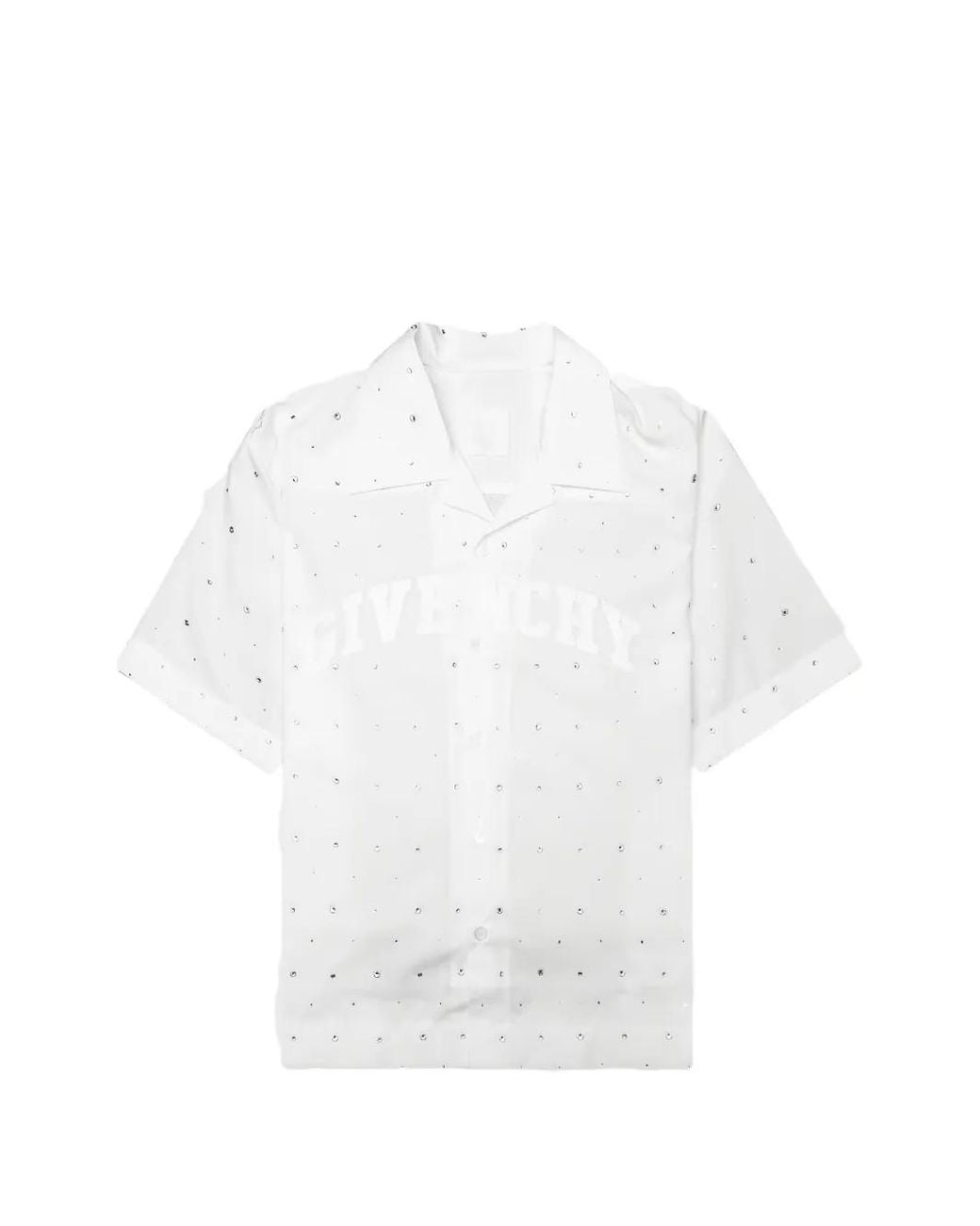 Givenchy White Rhinestone-Embellished Logo-Print Shirt for men