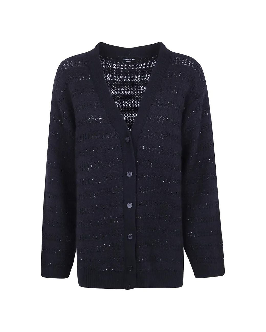 Fabiana Filippi Blue Sequin-Embellished Open-Knit Cardigan