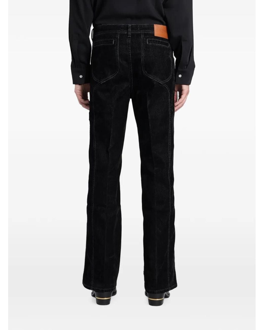 Amiri Black Velvet-Finish Bootcut Jeans for men